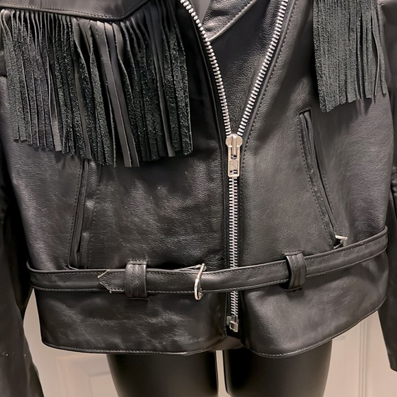 STEER BRAND 🧥 FRINGED BLACK QUILT LINED CROPPED LEATHER JACKET Women’s 18 1X 2X - Picture 4 of 10